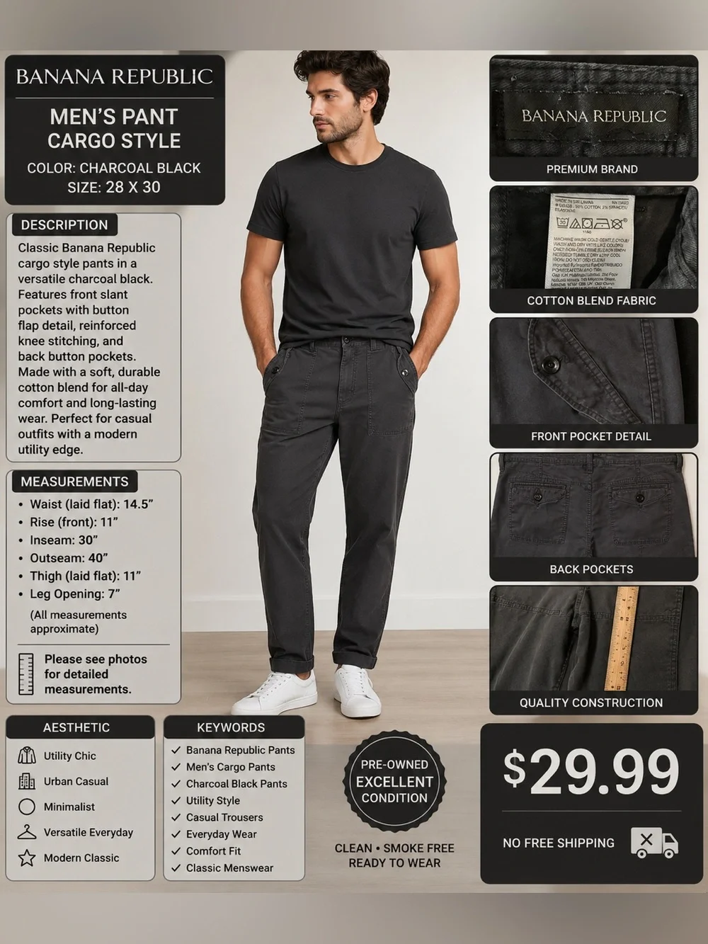 Banana Republic Black Cargo Utility Pants